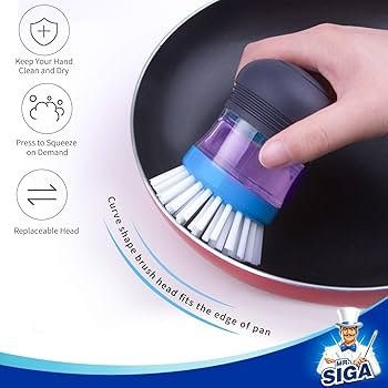 MR.SIGA Soap Dispensing Palm Brush Storage Set Kitchen Brush with Holder for Pot Pan Sink Cleaning 1 Set